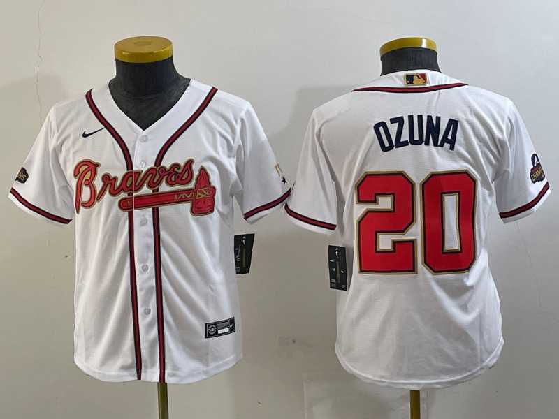 Youth Atlanta Braves #20 Marcell Ozuna White Gold World Series Champions Cool Base Stitched Jersey,We sell and wholesale Youth Atlanta Braves #20 Marcell Ozuna White Gold World Series Champions Cool Base Stitched Jersey on line form chian!